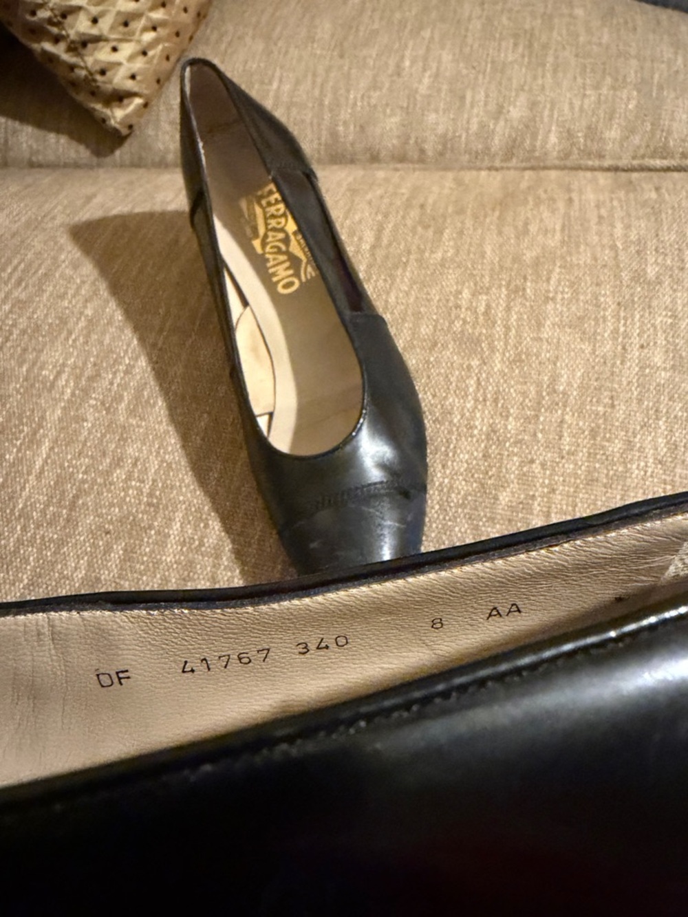 Salvatore Ferragamo Black Leather Pointed-Toe Pumps with Gloss Cap - Picture 8 of 8